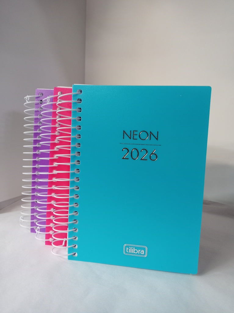 AGENDA NEON DIA POR PAGINA 2026 CON ESPIRAL.. | Pocho