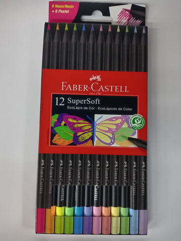 LÁPICES DE COLORES FABER CASTELL X6 NEON+ X6 PASTEL..