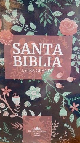 Biblia Letra Grande Tapa Dura - Azul Flores
