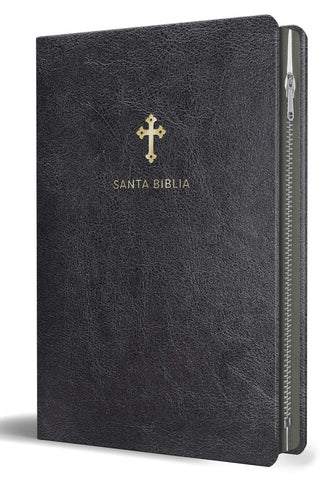 Santa Biblia, Letra Gigante, Piel Fabricada, Negro, con Cierre