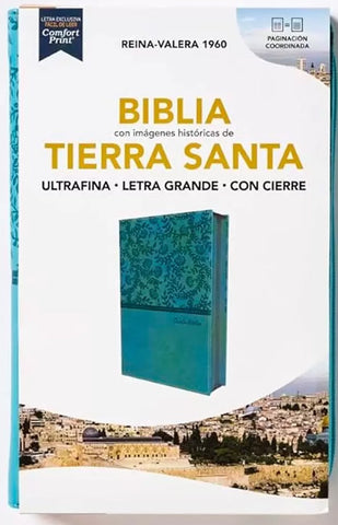 BIBLIA REINA VALERA 1960 LETRA GRANDE TIERRA SANTA CON CIERRE TURQUESA..