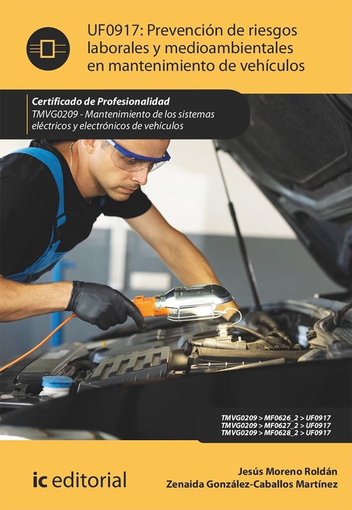 Prevención de riesgos laborales y medioambientales en mantenimiento de vehículos. TMVG0209 - Manteni | Moreno Roldán, González-Caballos Martínez