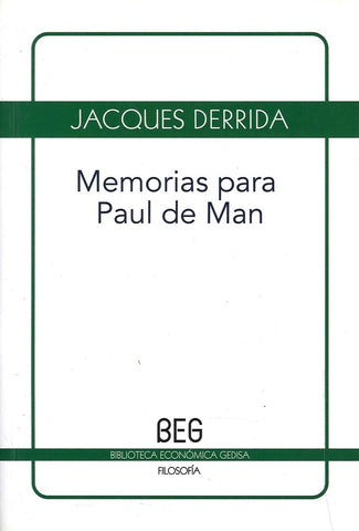 MEMORIAS PARA PAUL DE MAN.. | Jacques Derrida