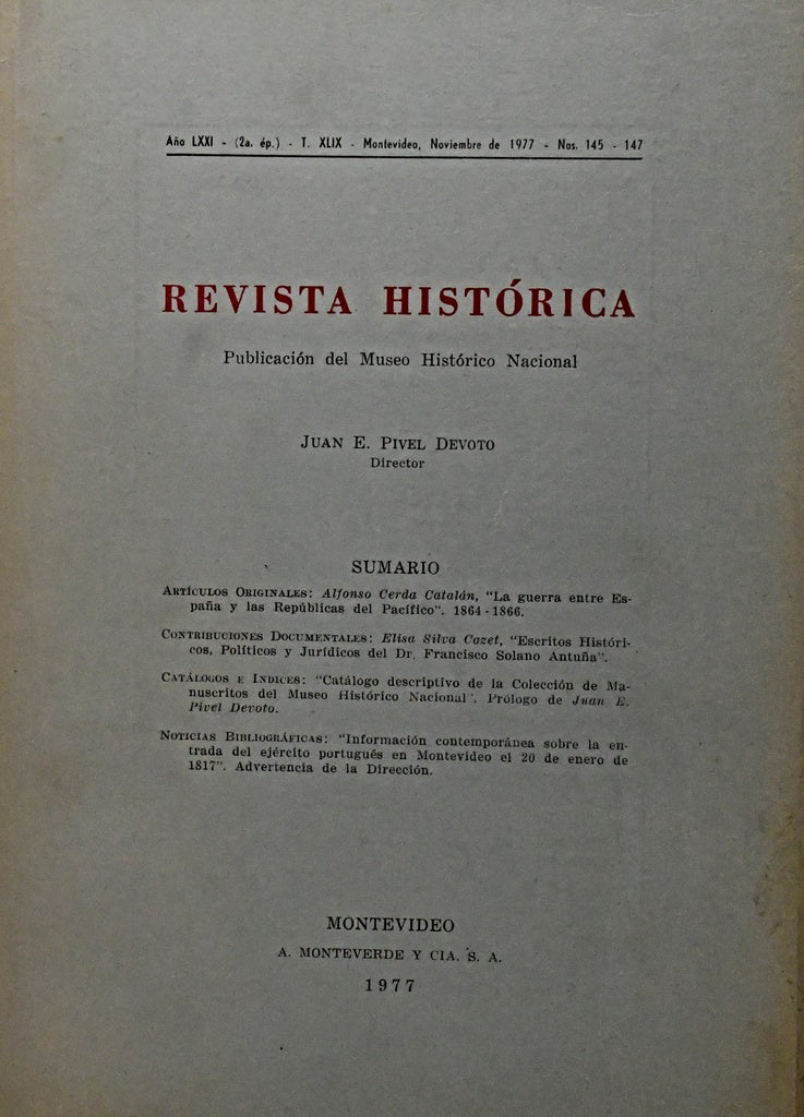 REVISTA HISTÓRICA - PUBLICACION DEL MUSEO HISTÓRICO NACIONAL.. | JUAN E. PIVEL DEVOTO