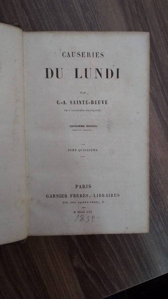 DU LUNDI - TOME QUATRIÉME | SAINTE BEUVE