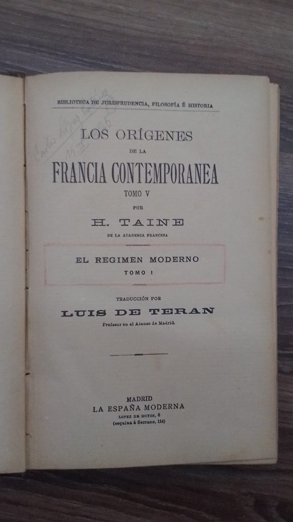 LOS ORÍGENES DE LA FRANCIA CONTEMPORÁNEA  | HIPOLITO TAINE