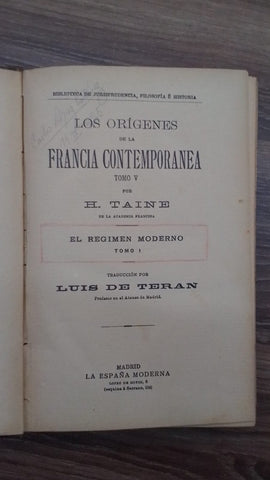 LOS ORÍGENES DE LA FRANCIA CONTEMPORÁNEA  | HIPOLITO TAINE