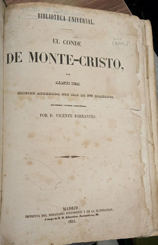 EL CONDE DE MONTECRISTO, EDICIÓN DEL AÑO 1854 | Alejandro Dumas
