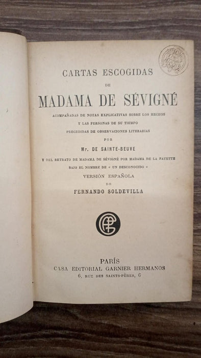 CARTAS ESCOGIDAS DE MADAMA DE SÉVIGNÉ - EDICIÓN DEL AÑO 1826 | SAINTE BEUVE