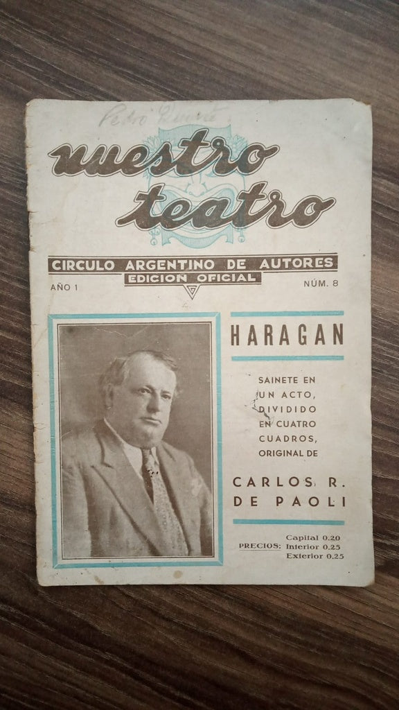 REVISTA NUESTRO TEATRO - HARAGAN (SAINETE) | CARLOS R DE PAOLI