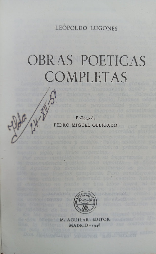 OBRAS COMPLETAS LEOPOLDO LUGONES.. | Leopoldo  Lugones