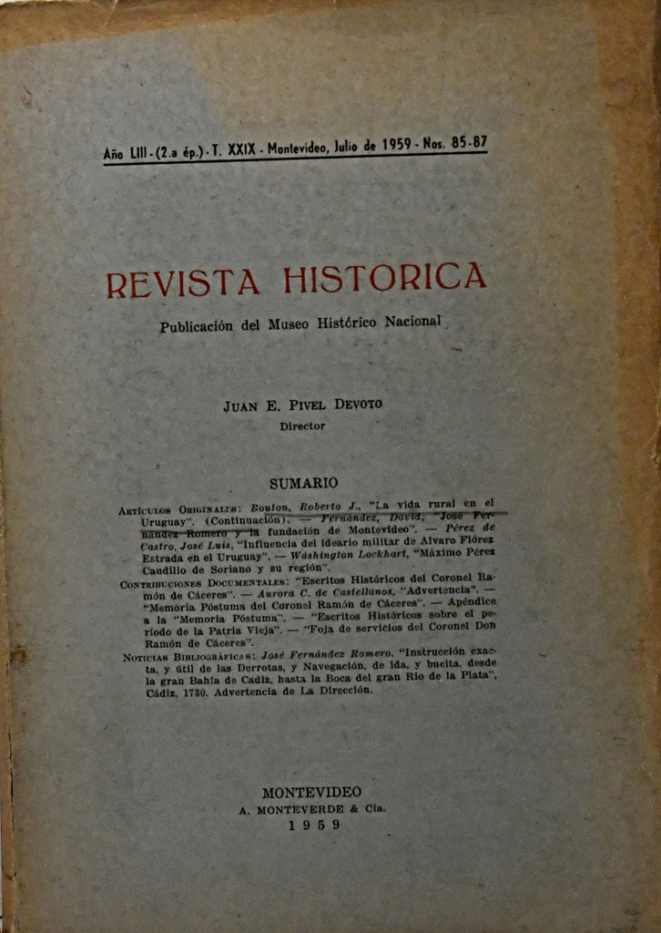 REVISTA HISTORICA TOMO XXIX.. | JUAN E. PIVEL DEVOTO